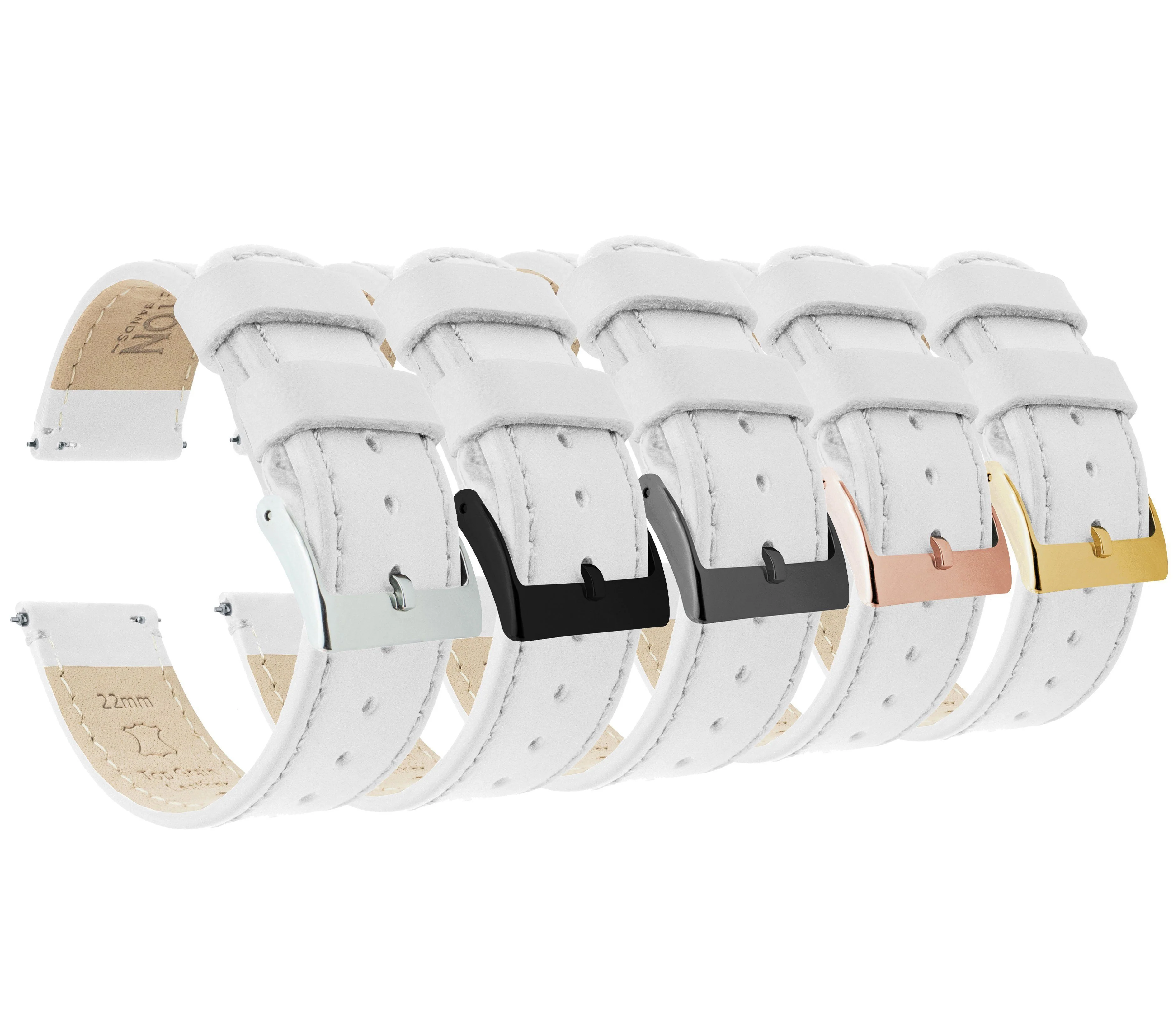 White Leather White Stitching Watch Band - Image 5