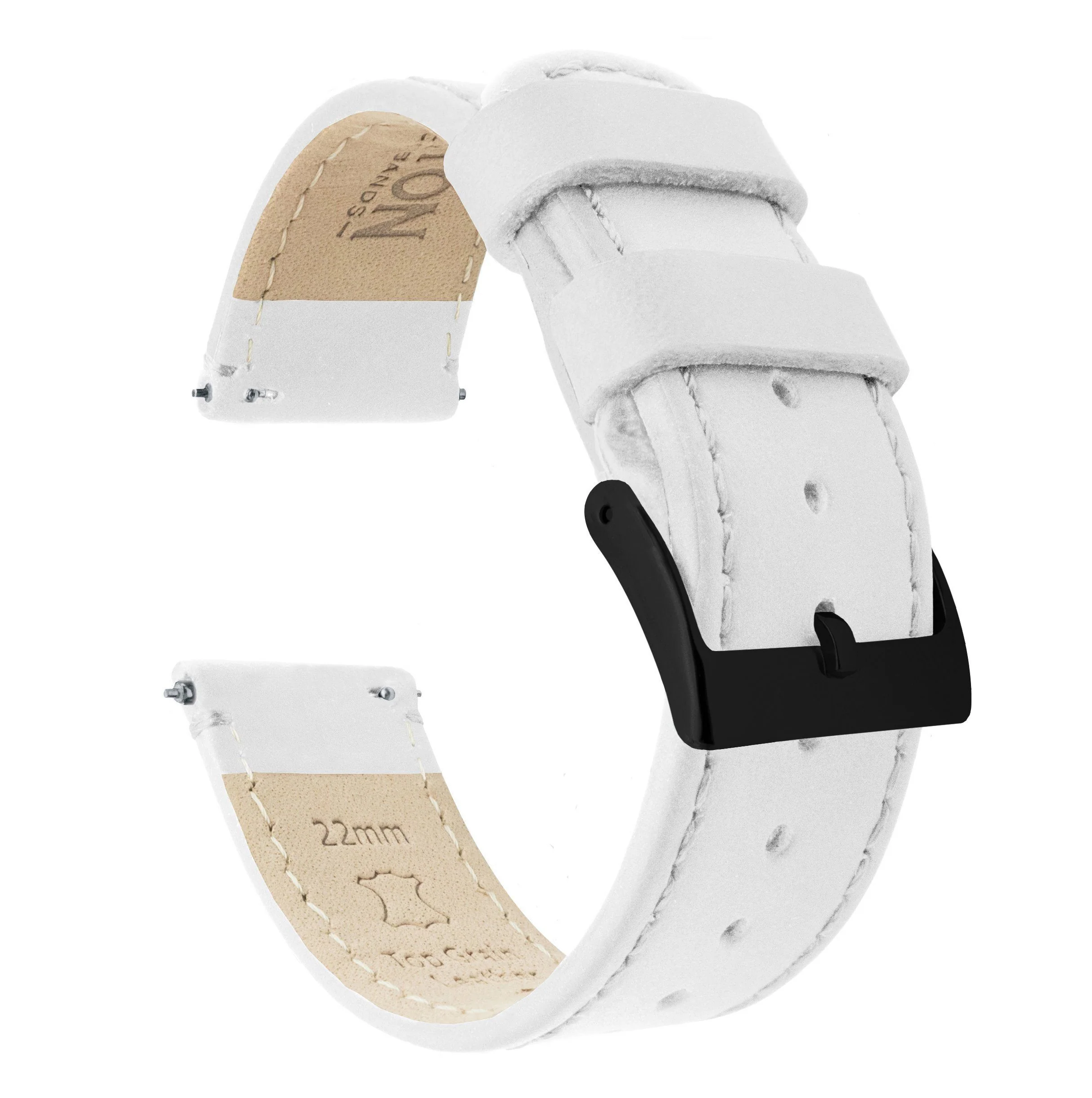 White Leather White Stitching Watch Band - Image 7