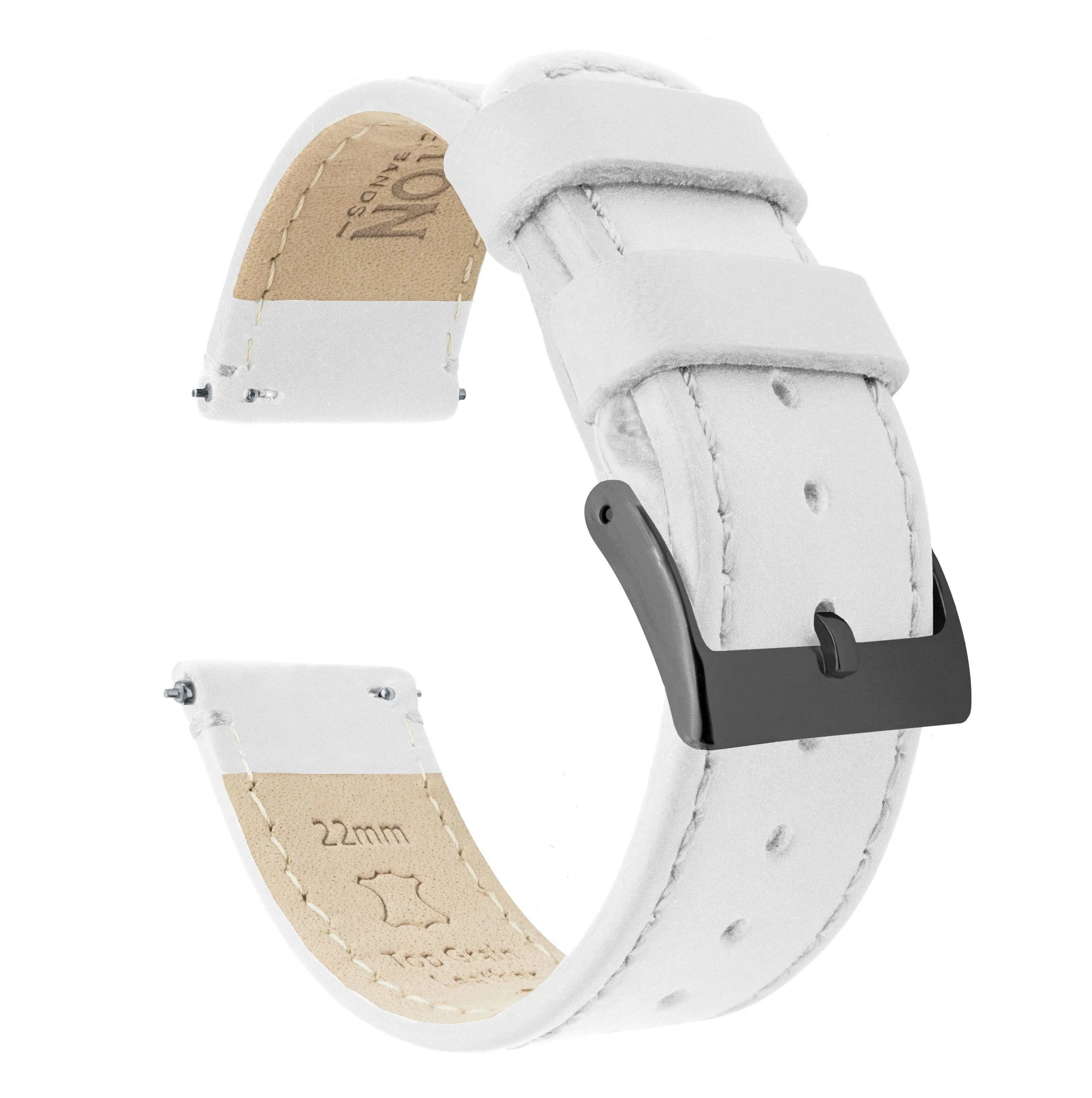 White Leather White Stitching Watch Band - Image 8